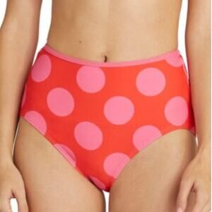 Kate Spade New York Red & Pink High Waist Bikini Bottom Size Small